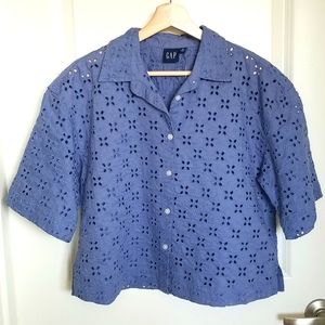 Cropped eyelet embroidered top